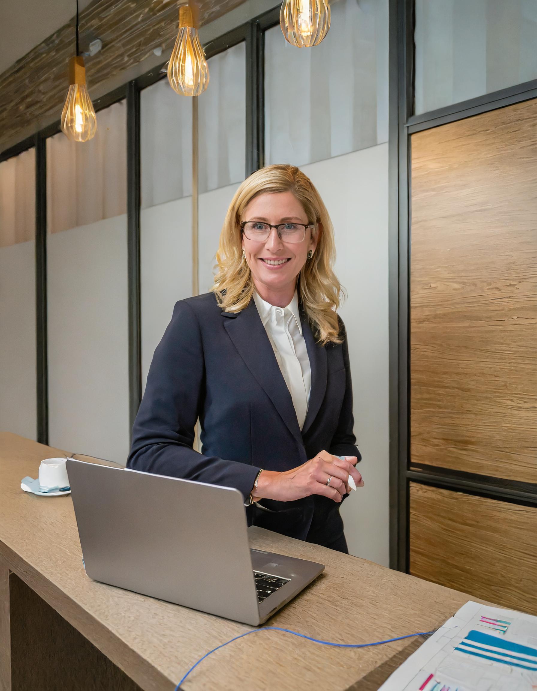 Person mit professioneller Ausstrahlung im Bürosetting