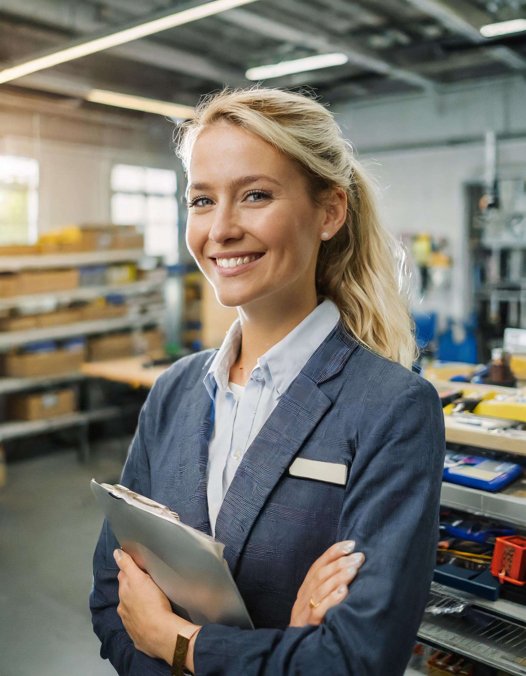 Person in eleganter Businesskleidung, lächelnd